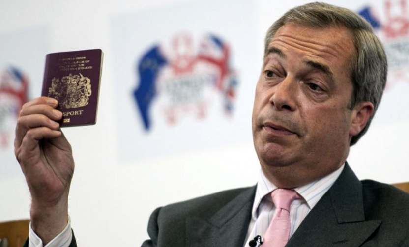 Nigel Farage with Passport Source Twitter